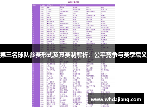 第三名球队参赛形式及其赛制解析：公平竞争与赛季意义